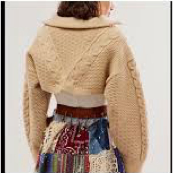 Free People Tan Cable Knit Turtleneck Bolero Sweater NWOT - Picture 2 of 6